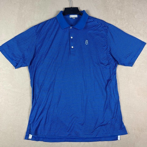 Peter Millar Mens XL Polo Golf Shirt Blue Striped Regular Fit Slit Hem - Picture 1 of 9